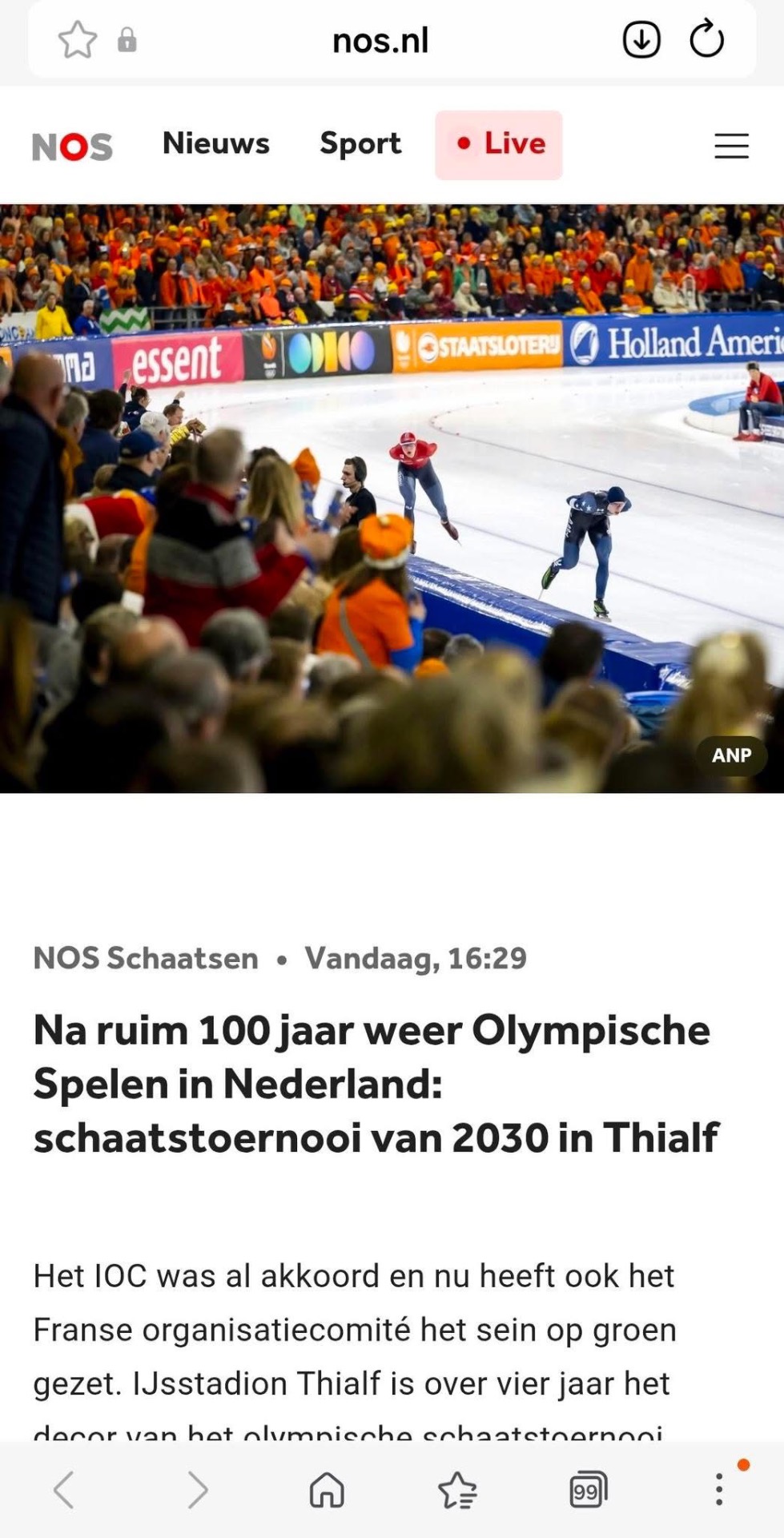 Fantastisch nieuws: Olympisch schaatstoernooi Winterspelen 2030 naar Thialf!